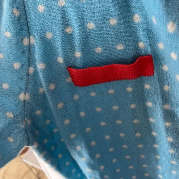 J. McLaughlin 100% Cashmere Dottie Seabreeze Cardigan Blue & Coral polka dot - Picture 3 of 5
